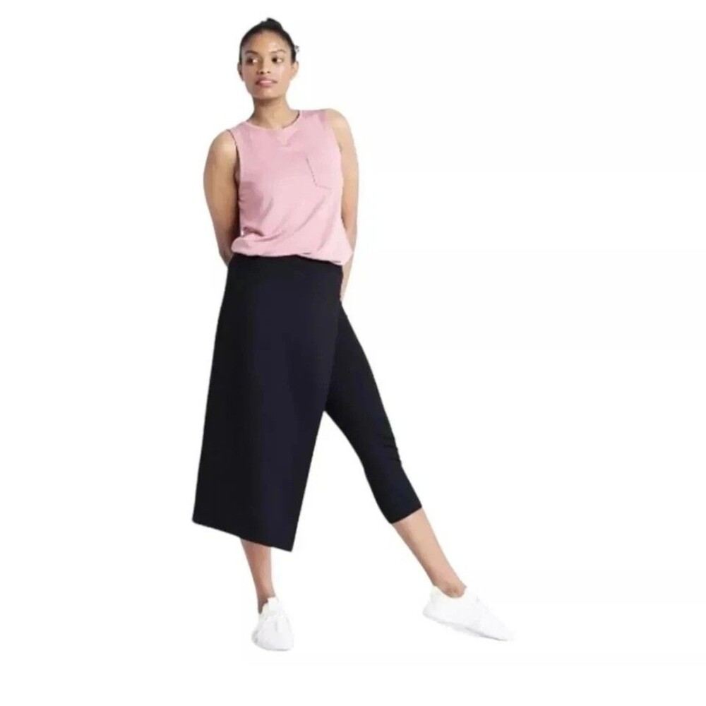 Betabrand Women's Black The Sassiest Pants Faux Wrap Skirt Overlay Size Large